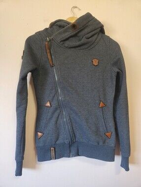 Rare Naketano Schnizzel Dizzel Popizzel Asymmetric Side Zip Hoodie Size XS EUC